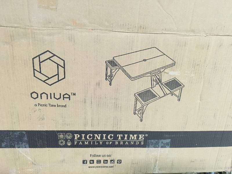 PICNIC TIME Aluminum Outdoor Patio Picnic Table with Grey Seats in good conditions