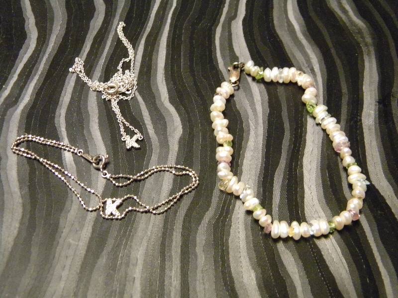 K Sterling Silver Necklace and Bracelet & Pearl Bracelet with Sterling Silver Clasp
