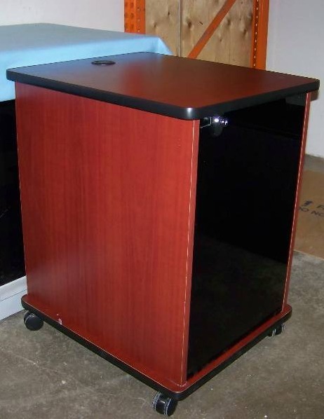 lot 81 image: Audio  Video (AV) Equipment Cabinet with Cherry Wood finish on Wheels with lockable back panel