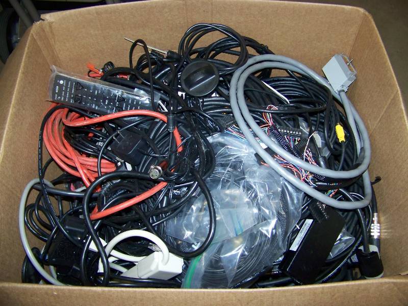 lot 103 image: (4 Boxes) Miscellaneous Audio  Video Cables, Connectors, Power Supplies, Accessories, Remotes and more