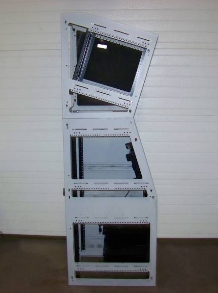 lot 77 image: Middle Atlantic, Professional, 3-Section, Editing  Audio Video (AV) Equipment Rack with LG, Flatron Monitor and locking front door with Keys