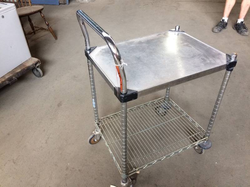 lot 107 image: Stainless steel, wheeled kitchen cart