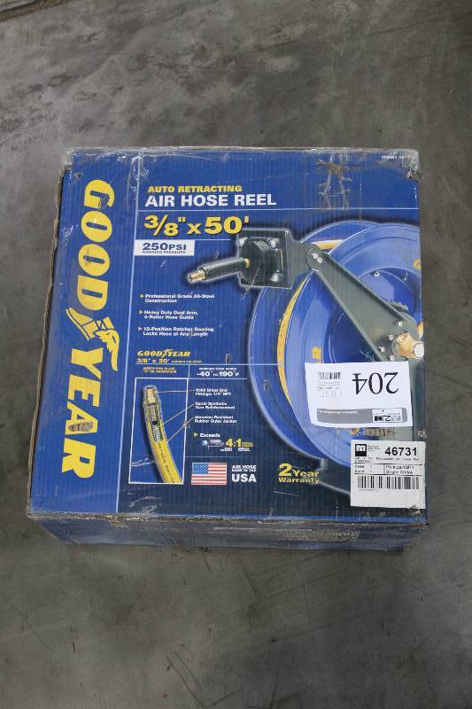 lot 204 image: Goodyear Auto Retracting 38in.x50ft. 250 psi Air Hose Reel