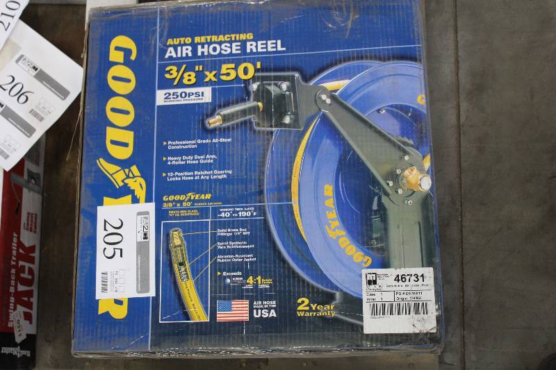 lot 205 image: Goodyear Auto Retracting 38in.x50ft. 250 psi Air Hose Reel