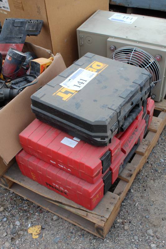 lot 141 image: Lot of (3) Power Tools w Battery, Charger, Case - DeWalt Cordless Drill, Hilti SF4000-A, Hilti TE5A