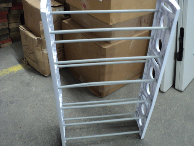 3 tall plastic shoe rack...