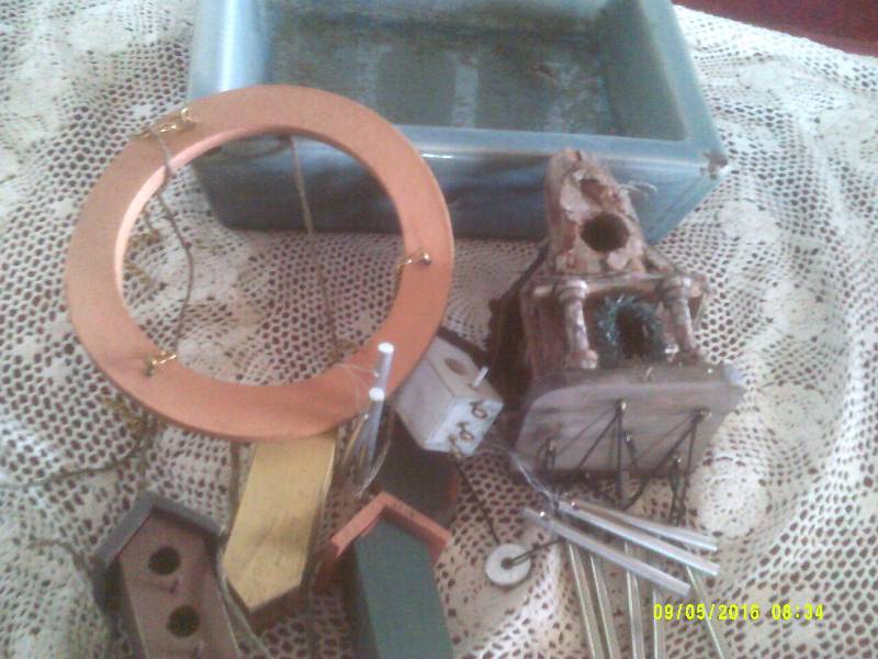 BIRD BATH AND WIND CHIMES
