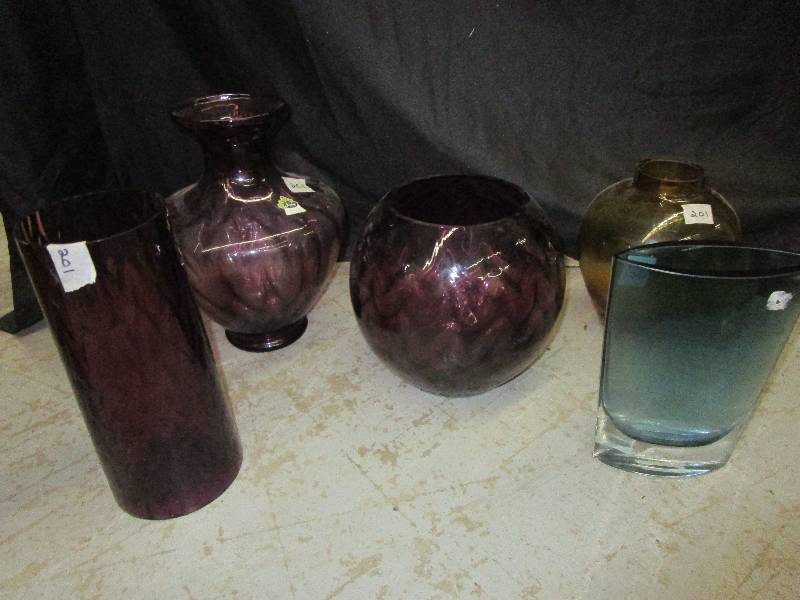lot 122 image: Three beautiful largepurple  fenton vases and more