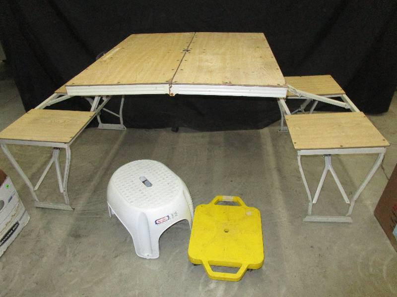 lot 94 image: Suitcase Picnic Table, Scooter and Stool