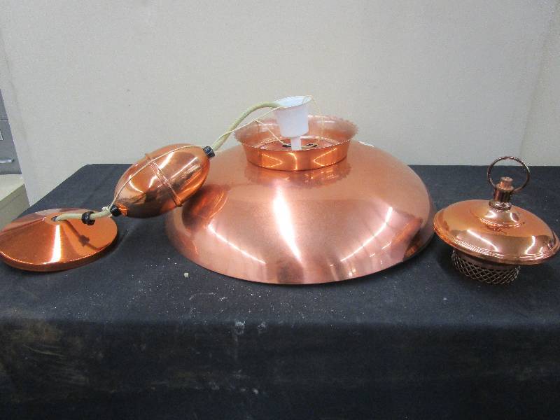 lot 107 image: Copper Pulley Hanger Light just opened box, Unused