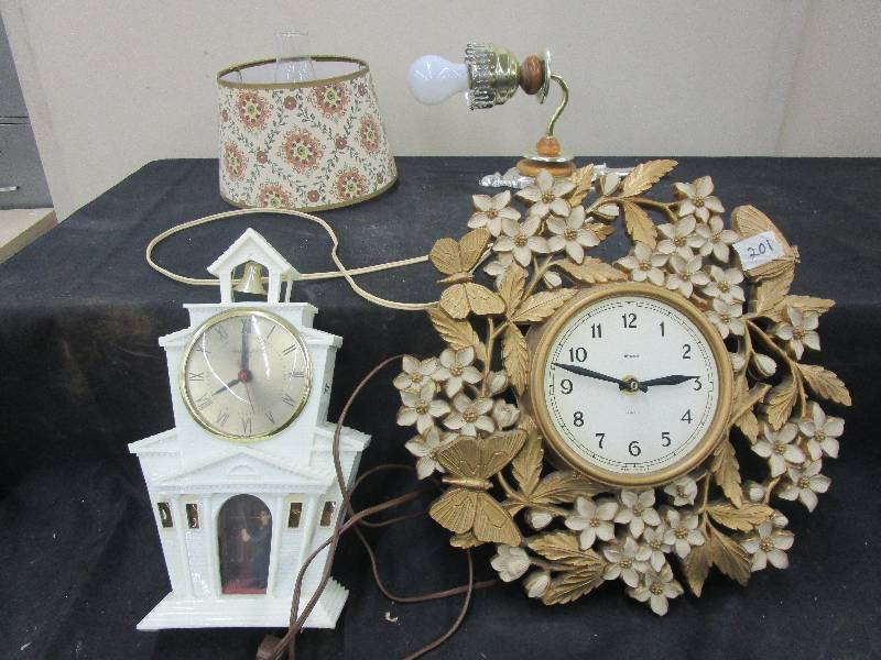 lot 110 image: 2  vintage clocks and a wall light