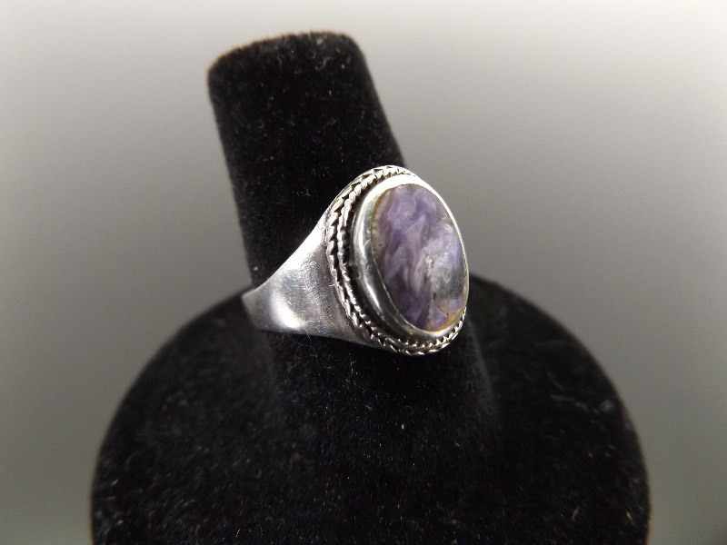 .925 Sterling Silver Purple Agate Stone Ring Size 6.5
