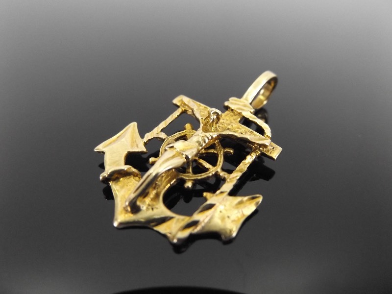 14k Yellow Gold&nbspMariners Anchor-Cross Pendant