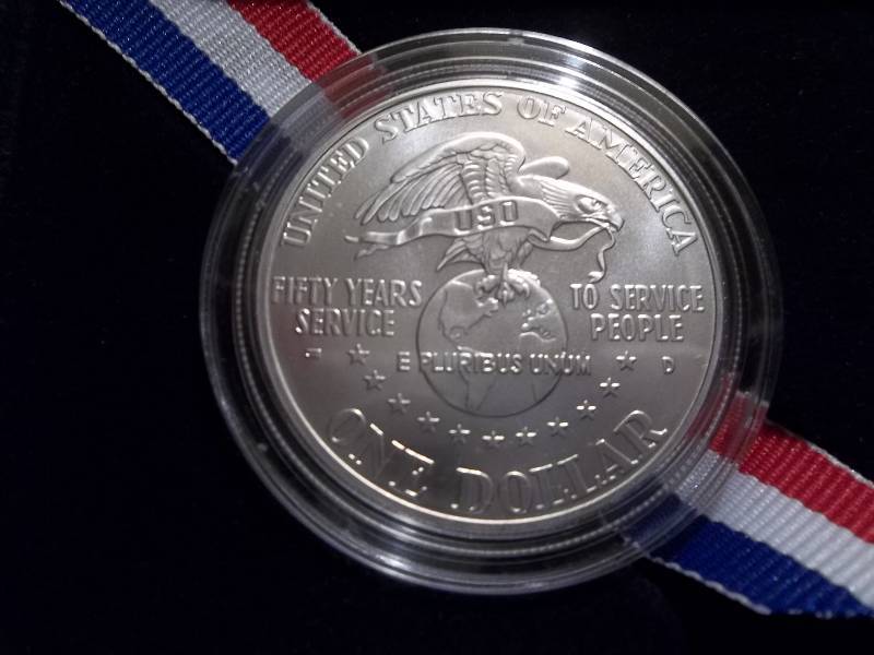 1991 USO 50th Anniversary Unciculated Silver Dollar