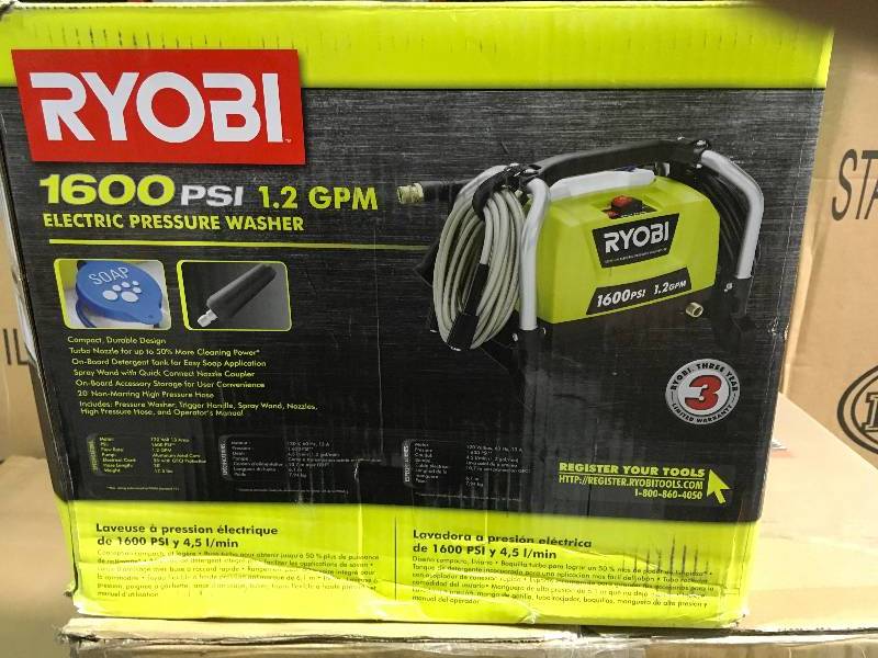 RYOBI 1,600 PSI 1.2 GPM Electric Pressure Washer  in good working condition