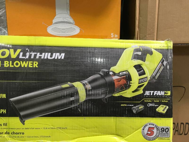 Ryobi 110 MPH 480 CFM Variable-Speed 40-Volt Lithium-Ion Cordless Jet Fan Leaf Blower -  Battery and Charger Included  in good working condition