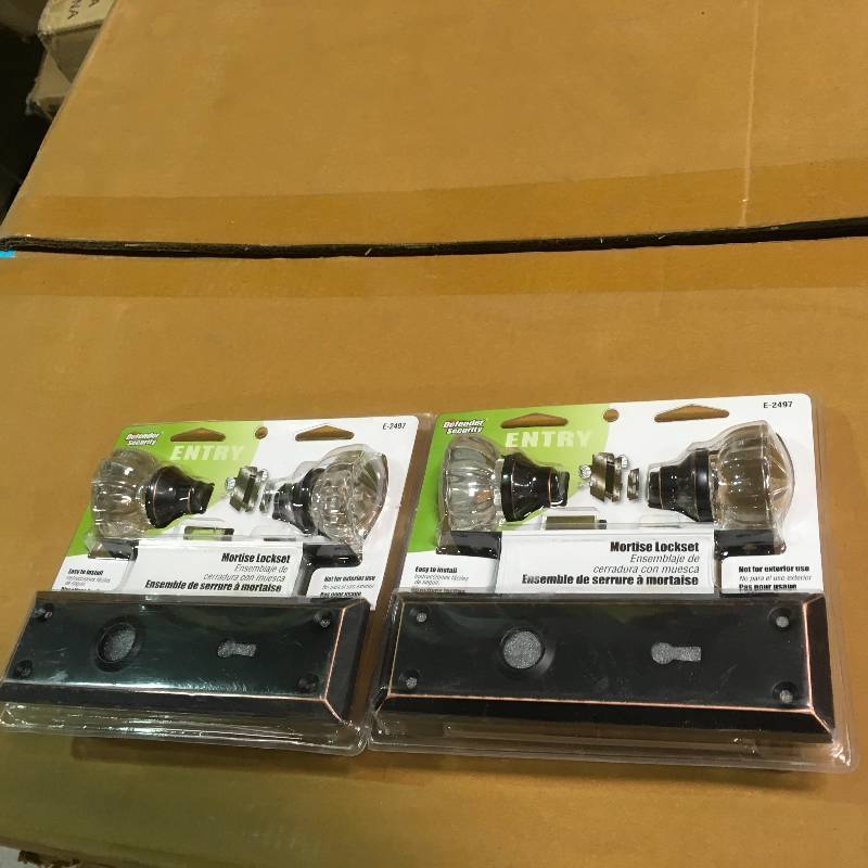 Prime Line Classic Bronze Mortise Lock Set with Glass Knobs set of 2 new