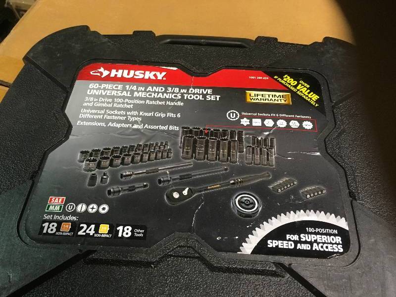 Husky 38 in. Drive 100-Position Universal SAE and Metric Mechanics Tool Set (60-Piece)