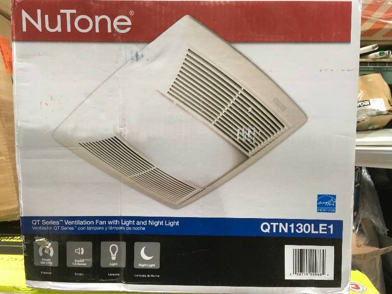 NUTONE QT Series Quiet 130 CFM Ceiling Exhaust Fan with Light and Night Light, ENERGY STAR not used