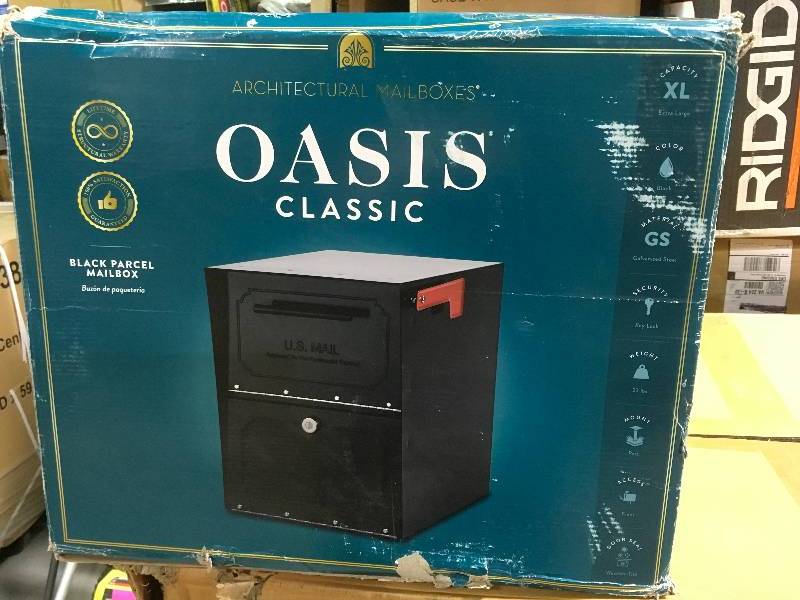 Oasis Classic Locking Post Mount Parcel Mailbox with High Security Reinforced Lock, Black