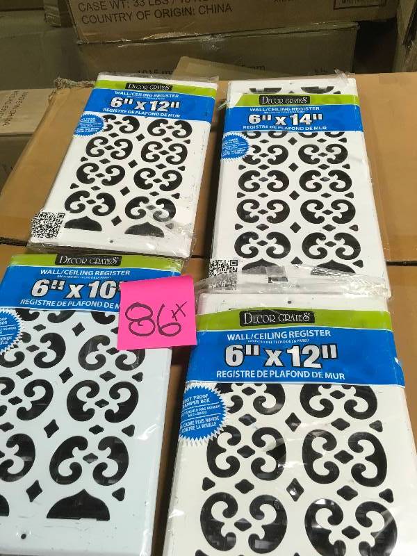 Mixed Lot Decor Crates 1 ( 6 in. x 10 in). Brushed Steel Scroll Wall Register White 2( 6x12 in) 1 (6x14) Total of 4