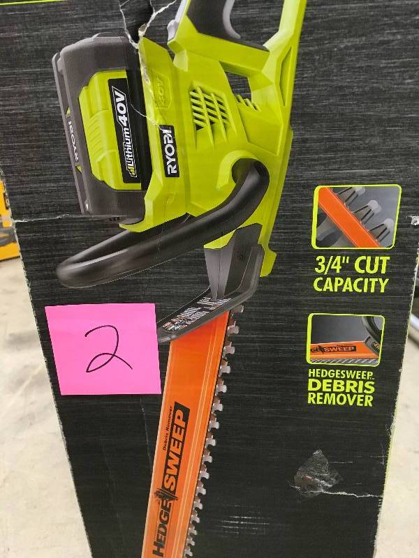 lot 2 image: RYOBI 24 in. 40-Volt Lithium-Ion Cordless Hedge Trimmer - 2.6 Ah Battery and Charger Included in working conditions