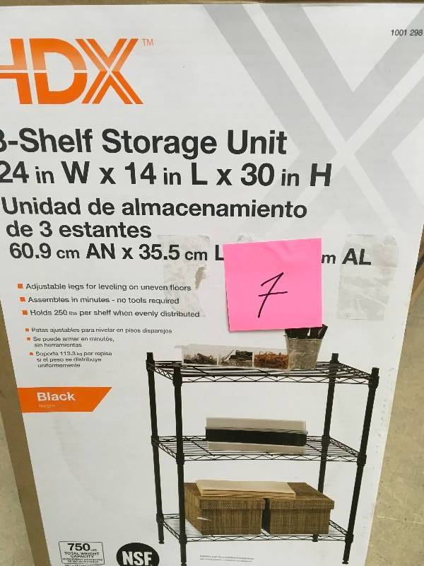 lot 7 image: HDX 30 in. H x 23.25 in. W x 13.375 in. D 3 Shelf Steel Shelving Unit in Black in good conditions