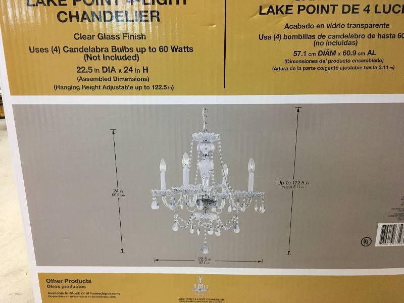 lot 9 image: Hampton Bay Lake Point 4-Light Chrome and Clear Crystal Chandelier New