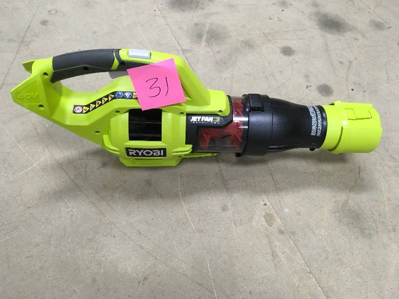 lot 31 image: RYOBI 110 MPH 480 CFM Variable-Speed Turbo 40-Volt Lithium-ion Cordless Jet Fan Leaf Blower - Battery and Charger Not Included in working conditions