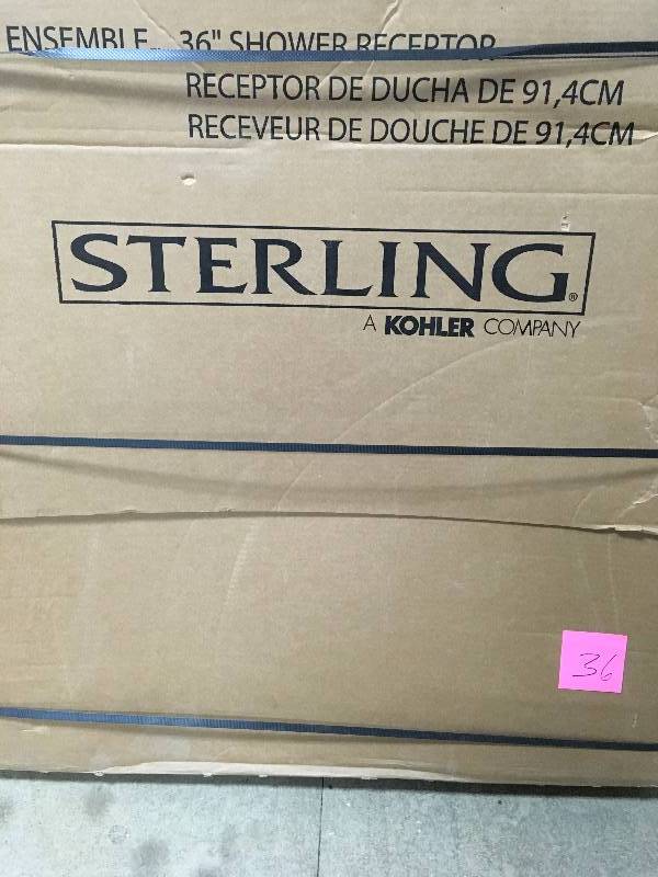 lot 36 image: STERLING Ensemble 36 in. x 34 in. Single Threshold Shower Base in White not used