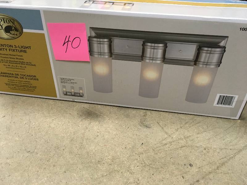 lot 40 image: 3-Light Brushed Nickel Wall Vanity Fixture New