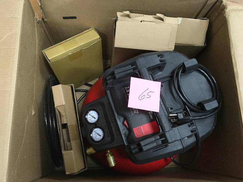 lot 65 image: Porter-Cable 6 Gal. 150 PSI Portable Electric Air Compressor, 16-Gauge Nailer, 18-Gauge Nailer and 38 in. Stapler Combo Kit (3-Tool) in working conditions
