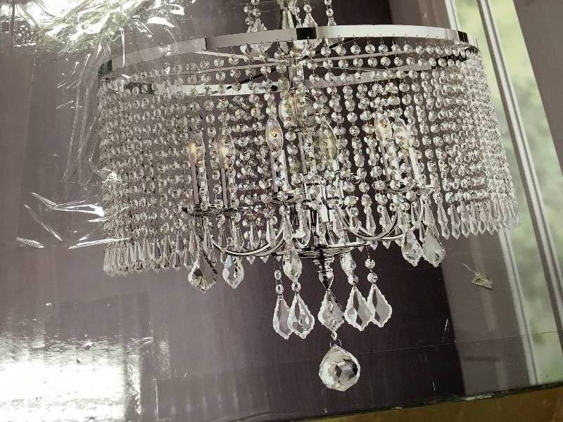 lot 68 image: 6-Light Polished Chrome Chandelier with K9 Crystal Dangles in good conditions