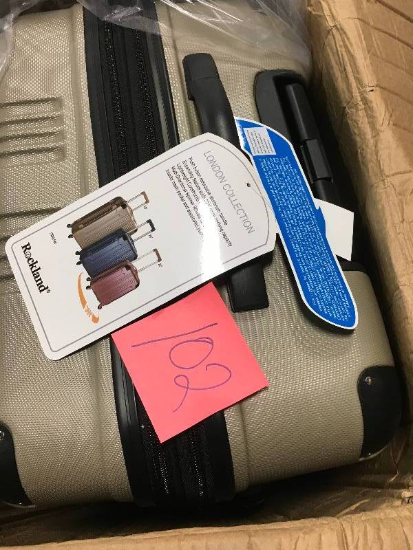 lot 102 image: Rockland ABS Upright Set with Spinner Wheels Luggage (3-Piece) not used
