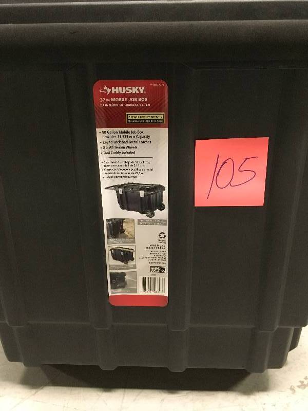 lot 105 image: Husky 37 in. Mobile Job Box Utility Cart Black in good conditions