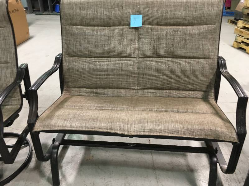 lot 4 image: Statesville Pewter Aluminum Outdoor Glider and Outdoor Dining Chair (3-pc)