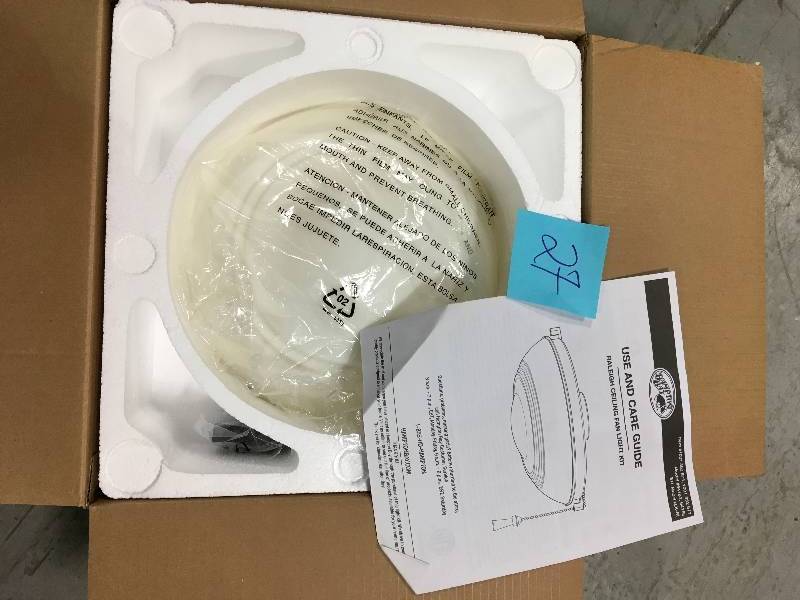lot 27 image: Hampton Bay Universal Ceiling Fan LED Light Kit with Shatter Resistant Bowl  in good conditions