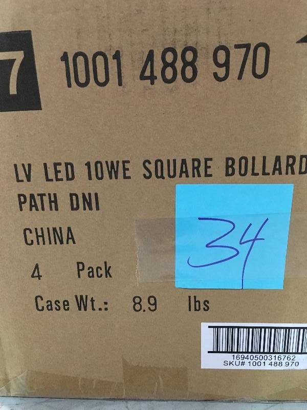 lot 34 image: Hampton Bay Low-Voltage 10-Watt Equivalent Black Outdoor Integrated LED Square Bollard Landscape Path Light with Frosted Glass not used