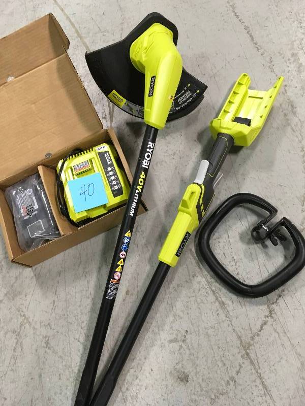 lot 40 image: Ryobi 40-Volt Lithium-Ion Cordless Attachment Capable String Trimmer - 2.6 Ah Battery and Charger Included  in working conditions