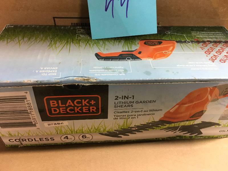 lot 44 image: Black and Decker 6 in. 3.6-Volt Lithium-Ion Cordless 2-in-1 Compact Garden Shears and Trimmer Combo with Rechargeable Battery and Charger  in working conditions