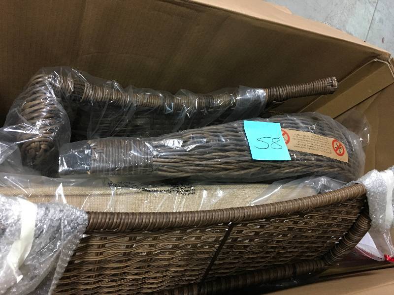 lot 58 image: Hampton Bay Beacon Park Stationary Wicker Outdoor Lounge Chair with Toffee Cushions not used