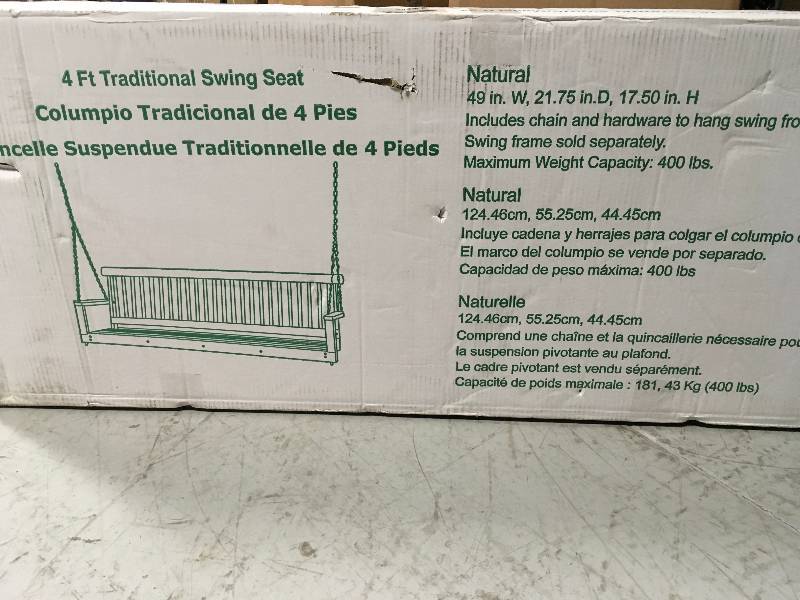 lot 64 image: Jack Post Jennings 4 ft. Traditional Wood Porch Patio Swing not used