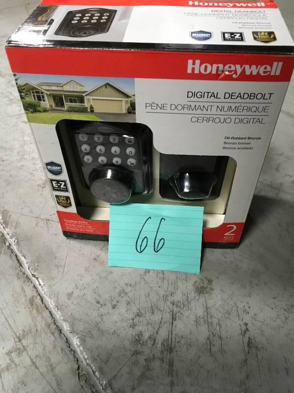 lot 66 image: Honeywell Electronic Keypad Oil Rubbed Bronze Single Cylinder Deadbolt Lock in good conditions