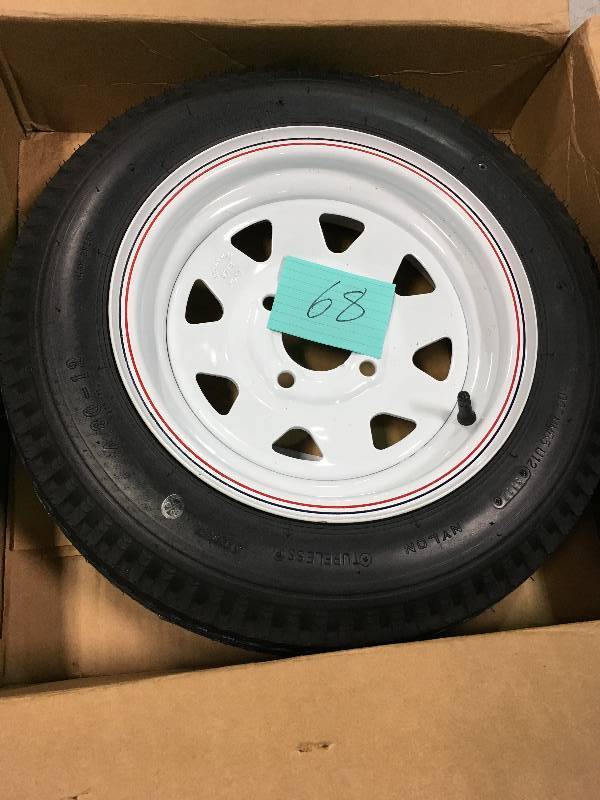 lot 68 image: Martin wheel 480-12 Load Range C 4-Hole Custom Spoke Trailer Tire and Wheel Assembly not used