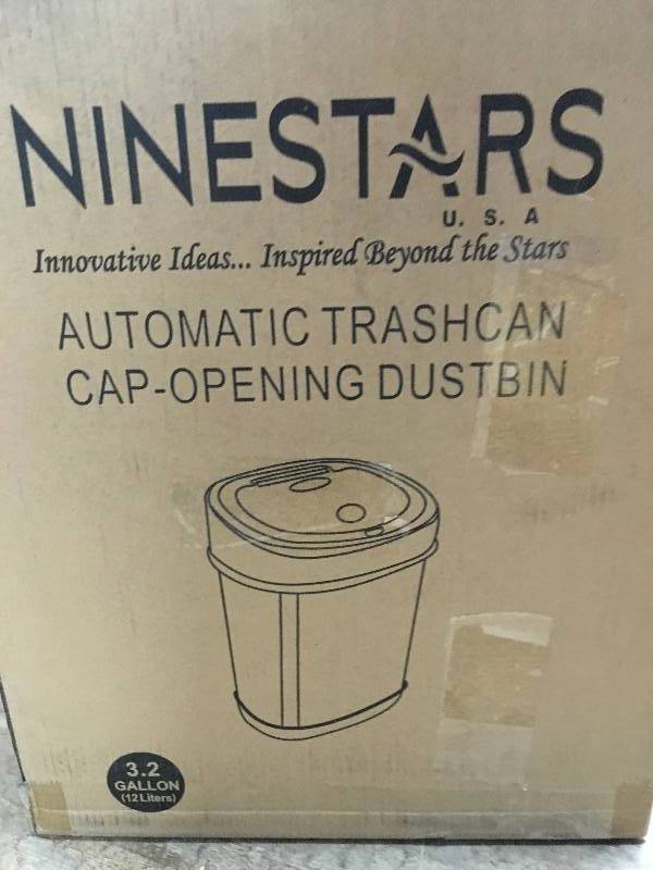 lot 87 image: Nine Star 3.2 gal. Brushed Stainless Steel Motion Sensing Touchless Trash Can not used