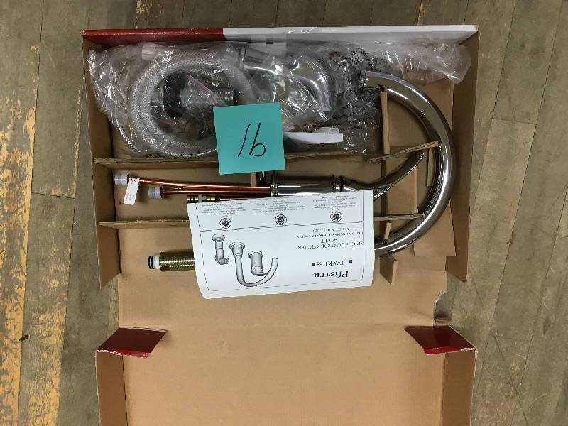 lot 91 image: Pfister Cagney Single-Handle Standard Kitchen Faucet with Side Sprayer in Polished Chrome in good conditions
