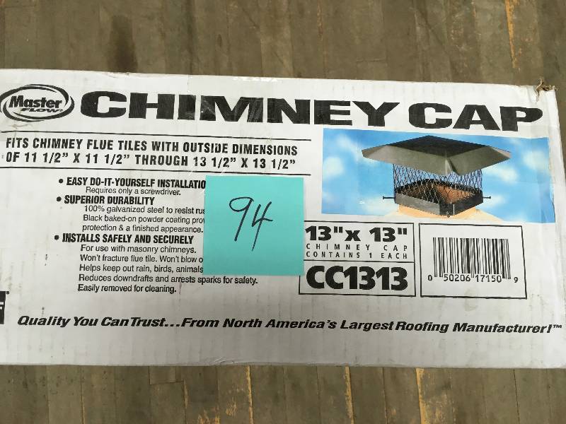 lot 94 image: Master Flow 13 in. x 13 in. Galvanized Steel Fixed Chimney Cap in Black in good conditions