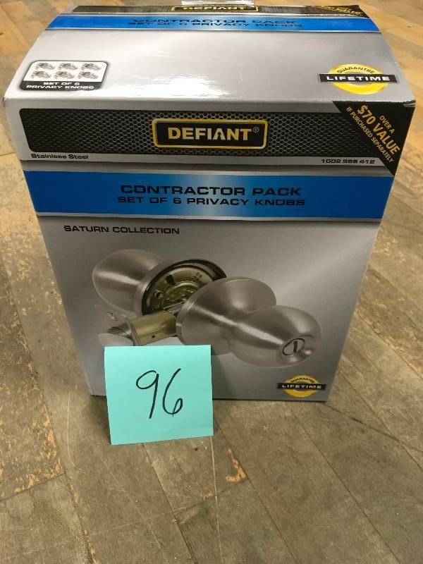 lot 96 image: Defiant Saturn SS Privacy Knob Contractor Pack (6-Piece) New