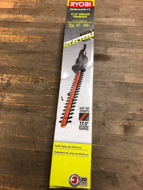 lot 105 image: Ryobi Expand-It 17-12 in. Universal Hedge Trimmer Attachment in good conditions