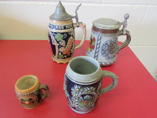 lot 403 image: VINTAGE GERMAN BEER STEINS AND SWISS MUG